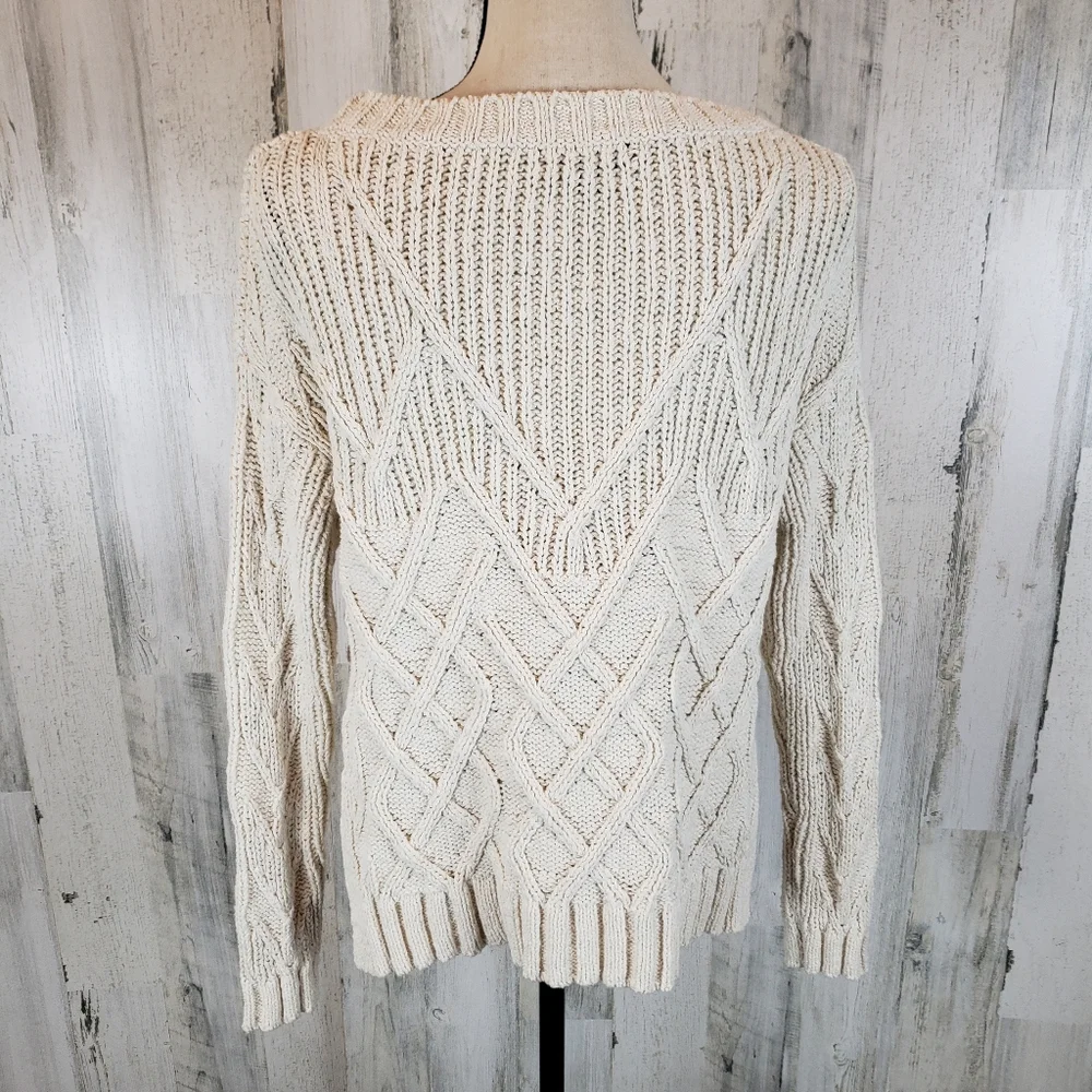 J. Crew Ivory Cable Knit Pointelle Sweater Size XXS